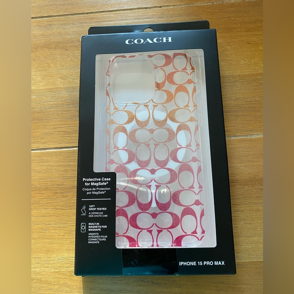 Coach Logo Pink Glitter Ombré IPhone 15 Pro Max Case